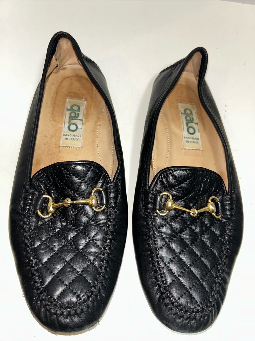 Galo Hand Made In Italy Black Quilted Leather Horse Bit Slip On Loafer